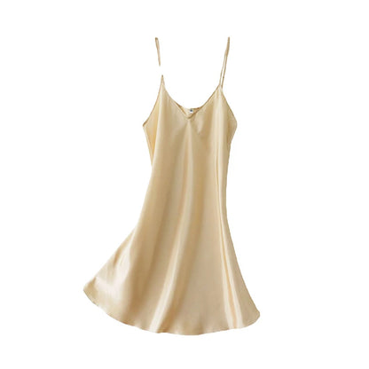 Women’s Silk Satin V-Neck Nightdress – Sleeveless Sexy Sleepwear Nightgown Plus Size Nightwear