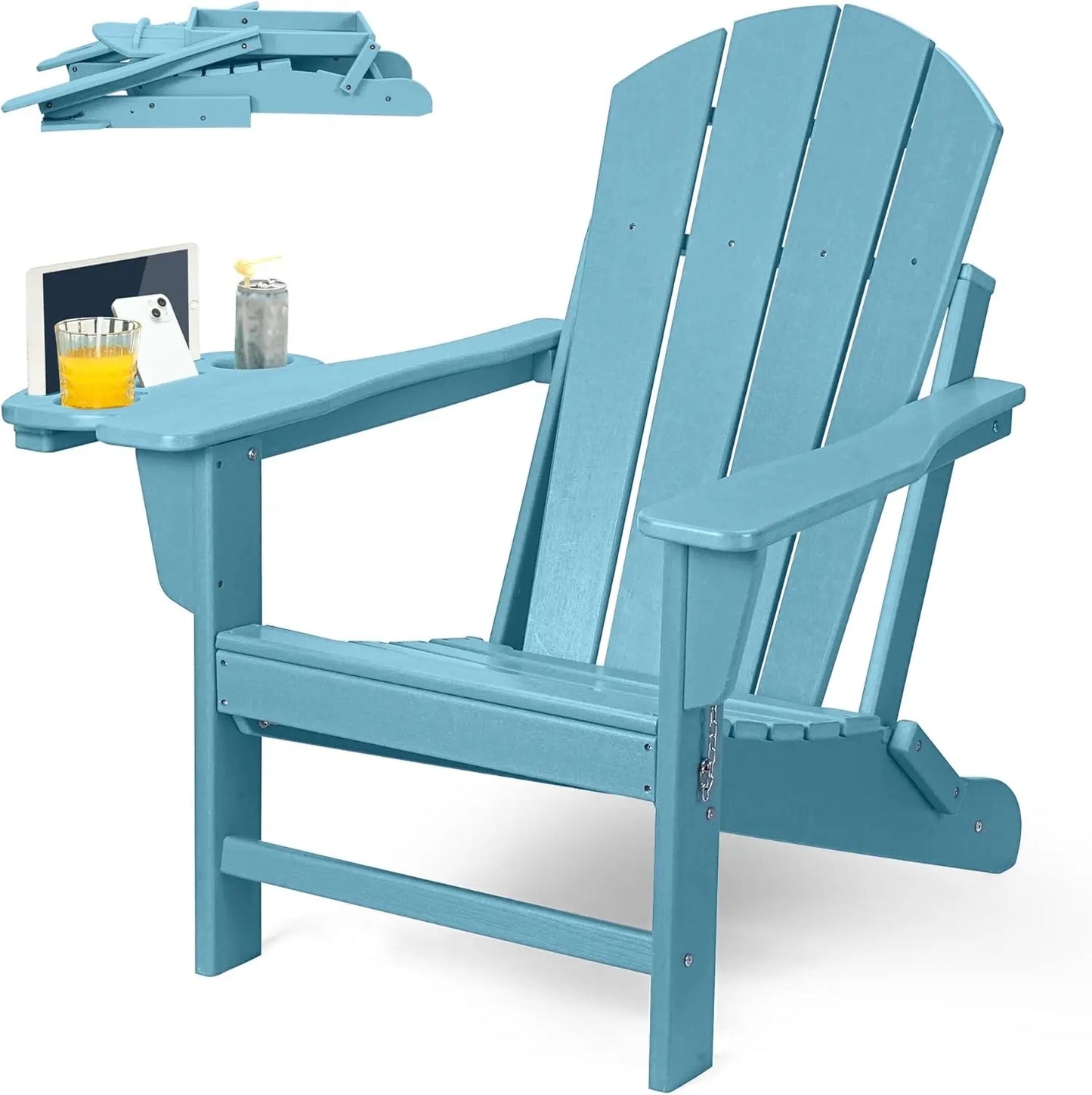 HDPE Folding Adirondack Chair Set – Weather-Resistant Outdoor Chairs with 4-in-1 Cup Holder Trays