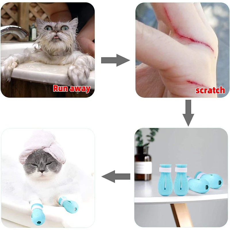 Adjustable Cat Claw Protector Bath Shoes - Anti-Scratch Cat Paw Nail Covers for Pet Grooming and Bathing - Pet Wash Boots and Supplies