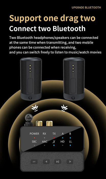 Qualcomm Bluetooth 5.3 aptX/HD/LL Audio Adapter | 3.5mm AUX, R/L Wireless Stereo Receiver & Transmitter for Dual Bluetooth Device Connection