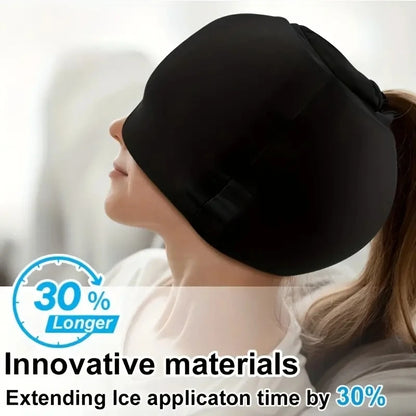 Ice Cap Migraine Head Wrap – Hot & Cold Gel Hat with Extra Top Gel, Light-Blocking Relief for Headaches