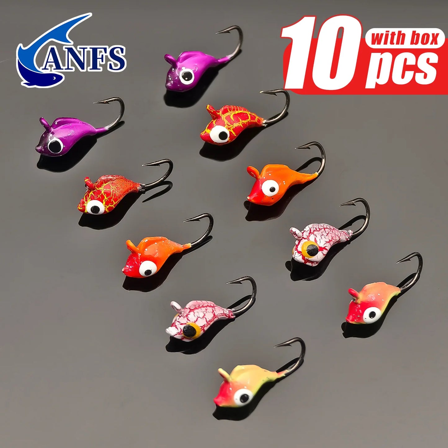 ANFS 10pcs Ice Fishing Lures - Vibrant Color Fishing Jigs with Hooks for Winter Ice Angling
