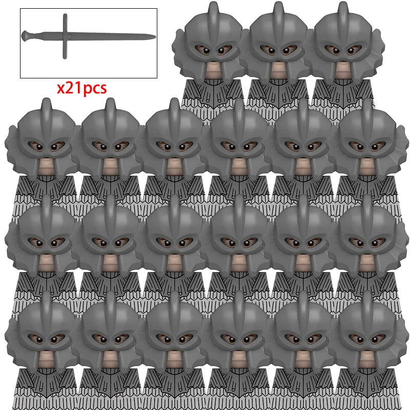 21PCS MOC Medieval Knights & Roman Legion Soldiers Building Blocks Set Warrior Figures with Weapons Helmet Bricks Toy Collection
