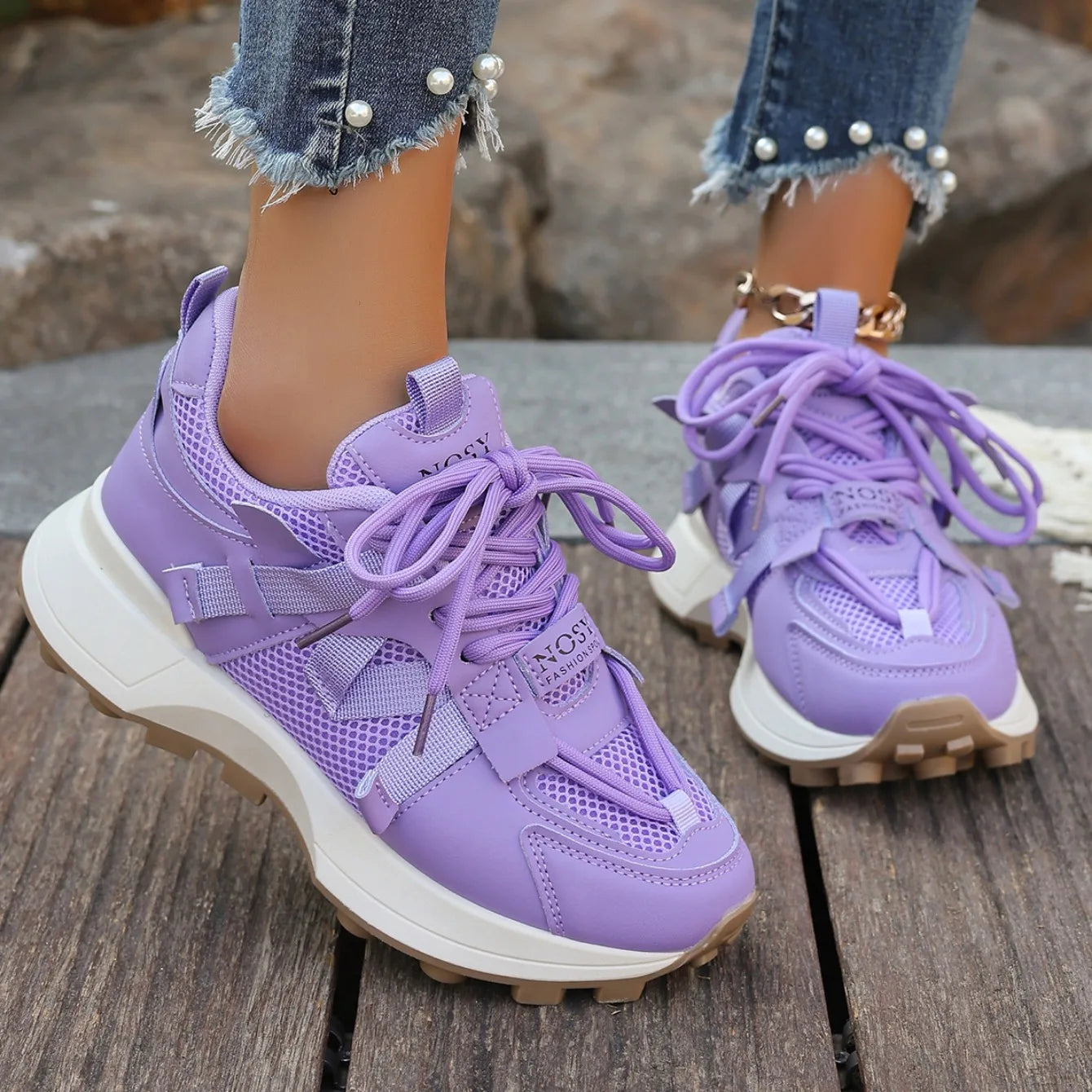 New Women’s Mesh Sneakers - Breathable Platform Lace-Up Casual Outdoor Low Top Shoes, Zapatos De Mujer