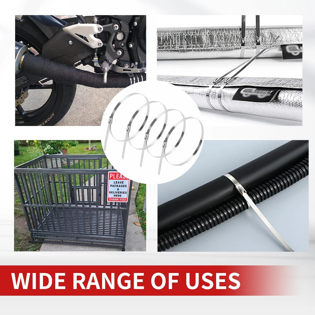 50-Piece 304 Stainless Steel Zip Ties - Heavy-Duty Self-Locking Cable Ties for Pipes, Fences & Exhaust Wrap
