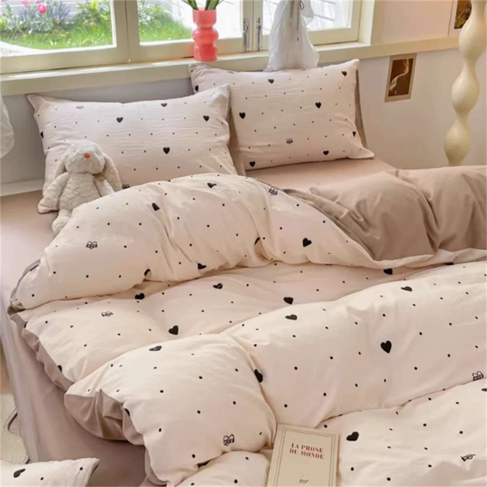 Wrinkled Yarn Washed Cotton Bedding Set — Soft Duvet Cover and Bed Sheet Set, 3 or 4 Piece Non-Pure Cotton Bedroom Set