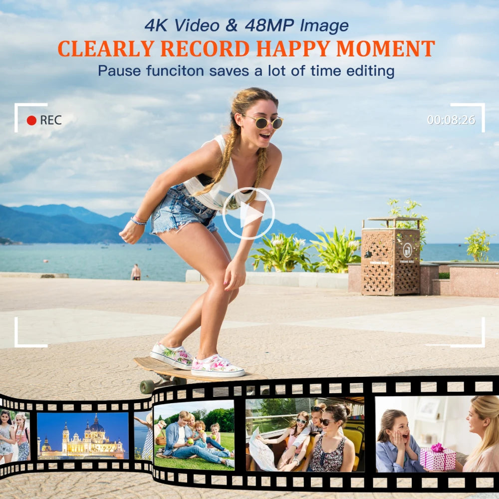 4K Digital Camera – 48MP Auto Focus Vlogging Camera for YouTube, Anti-Shake Video with Viewfinder, Flash & Dial