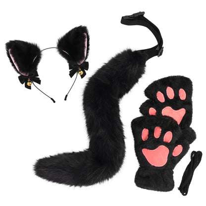 Halloween Cat Costume Set for Girls - 3-Piece Cosplay Headband Tail & Gloves