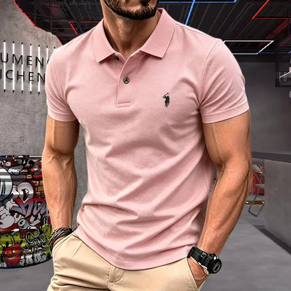 Men's 100% Cotton Luxury Polo Shirt - 2026 Summer Pony Embroidered Golf Casual Top