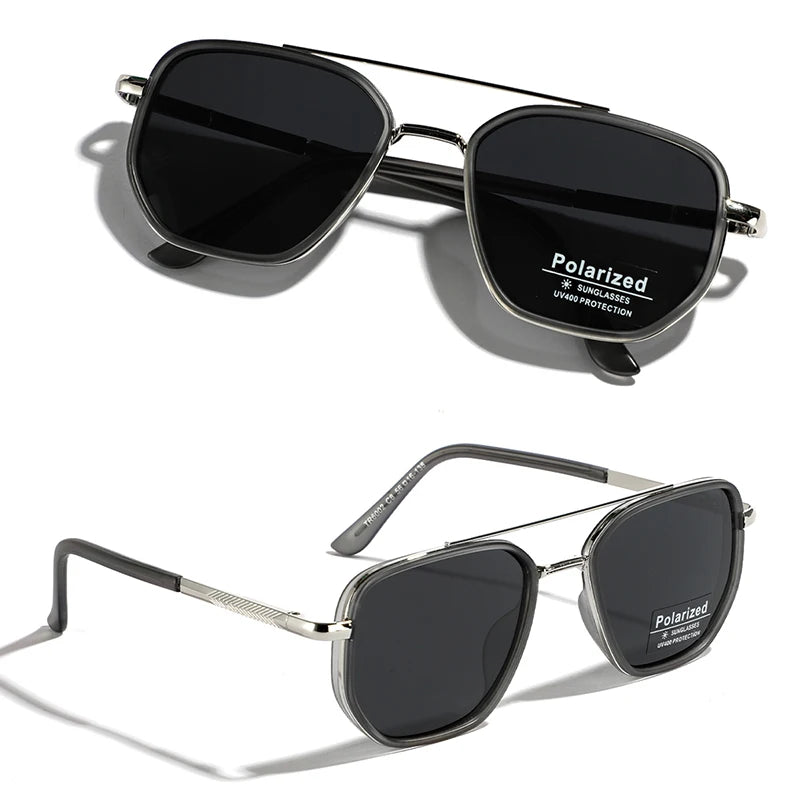 Peekaboo TR90 Polarized Sunglasses – Retro Metal Square Style for Men & Women, UV400 Double Bridge Driving Glasses