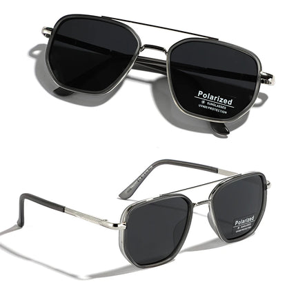 Peekaboo TR90 Polarized Sunglasses – Retro Metal Square Style for Men & Women, UV400 Double Bridge Driving Glasses