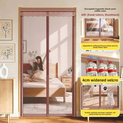 Magnetic Mosquito-Proof Door Curtain - Fiberglass Mesh Fly Screen with Full Magnetic Strips & Self-Adhesive Design