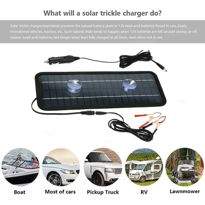 12V Solar Trickle Charger — Portable Waterproof Solar Battery Maintainer for Car