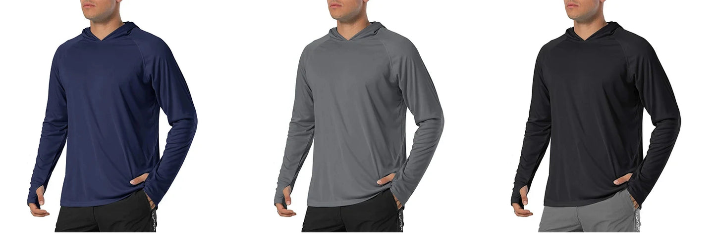 TACVASEN Men's Sun Protection Hoodie T-Shirt – UV-Proof, Lightweight, Breathable Long Sleeve Quick-Dry Top
