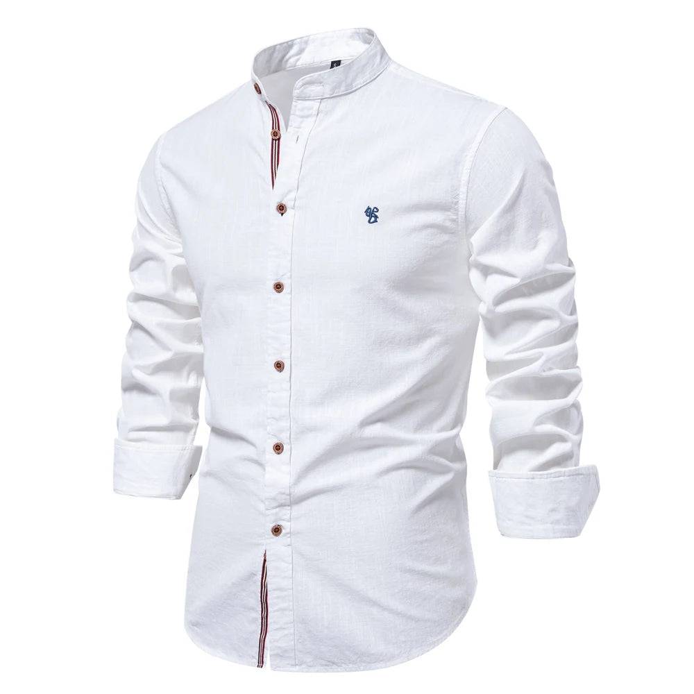 AIOPESON Men's 100% Cotton Shirt - Solid Color Long Sleeve Casual Shirt for Spring
