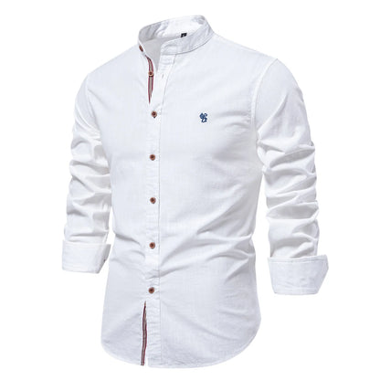 AIOPESON Men's 100% Cotton Shirt - Solid Color Long Sleeve Casual Shirt for Spring