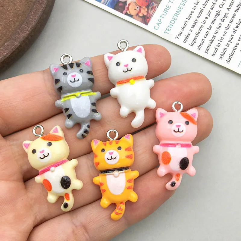 Cartoon Cat Resin Charms - 10-Piece 3D Luminous Animal Pendants for DIY Bracelets & Necklaces