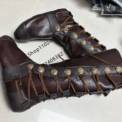 Medieval Steampunk PU Leather Boots – Retro Viking Pirate & Knight Cosplay Shoes for Men & Women, Carnival Party