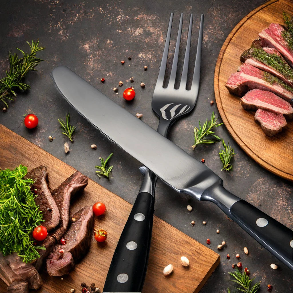 Classic Elegant Stainless Steel Cutlery Set – Fork, Spoon, Knife & Teaspoon Full Dining Steak Dinnerware Collection