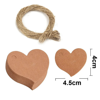 100PCS Hemp Rope & 20m Gilded Hanging Tags – Cowhide Black & White Cardboard Blank DIY Heart & Circle Labels