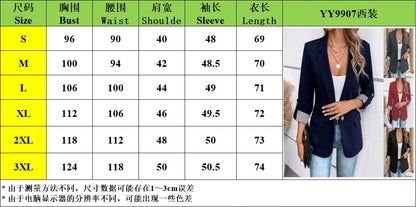 2025 Stylish Women's Casual Button-Up Suit Jacket – Slim Fit, Seven-Quarter Rolled Sleeves