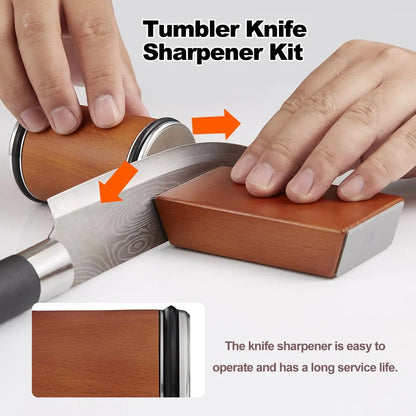 Rolling Knife Sharpener Kit - Magnetic Knife Holder, Adjustable Angle Cylinder, Ceramic Polishing Disc - Kitchen Tool Set
