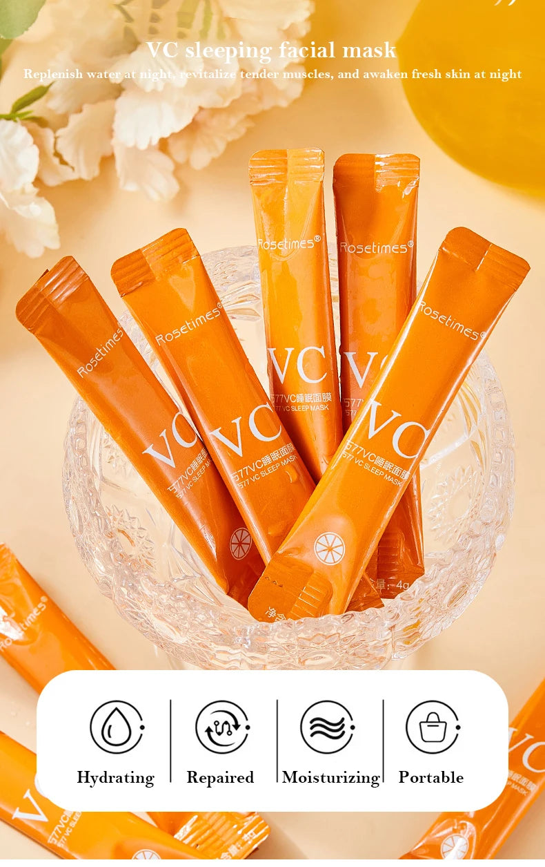 30pcs Vitamin C Sleeping Masks – Disposable Moisturizing, Firming, and Rejuvenating No-Wash Facial Mask for Skin Care