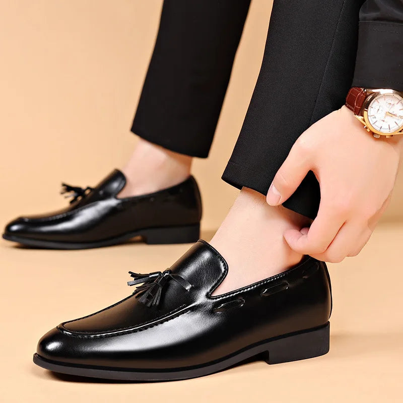 Men’s Leather Dress Loafers - Handmade Slip-On Luxury Business Office and Wedding Shoes Size 48