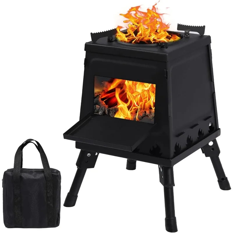 Portable Cast Iron Wood Burning Stove – Black Camping Woodstove with Carrying Case for Backpacking & Outdoor Use