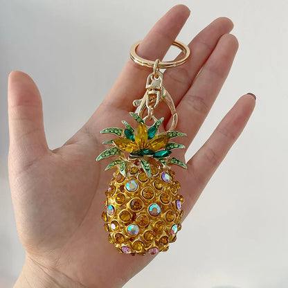 EASYA Vintage Imitation Fruit Charm Keychain – Lemon, Persimmon & Strawberry Glass Pendant, Luxury Jewelry for Women