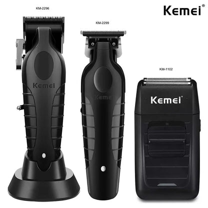 Kemei Professional Hair Clipper Kit – KM-2296, KM-2299, KM-1102 Electric Shaver & Cordless Trimmer for Men’s Hair Cutting