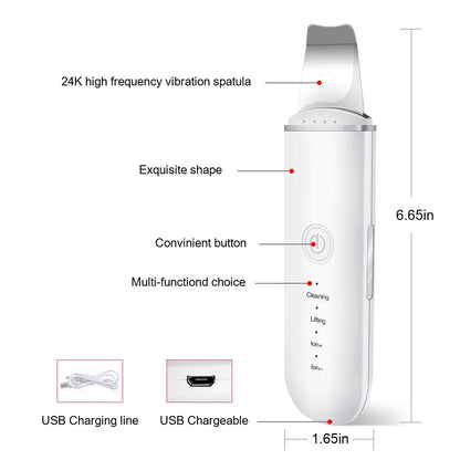 Ultrasonic Skin Scrubber - Vibration Face Spatula for Blackhead Removal, Deep Cleaning, Cavitation Peeling, and Facial Lifting Skincare