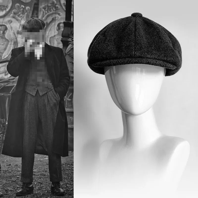 Retro Men’s Newsboy Cap — British Octagonal Herringbone Flat Painter Hat Autumn Winter Hip Hop Beret