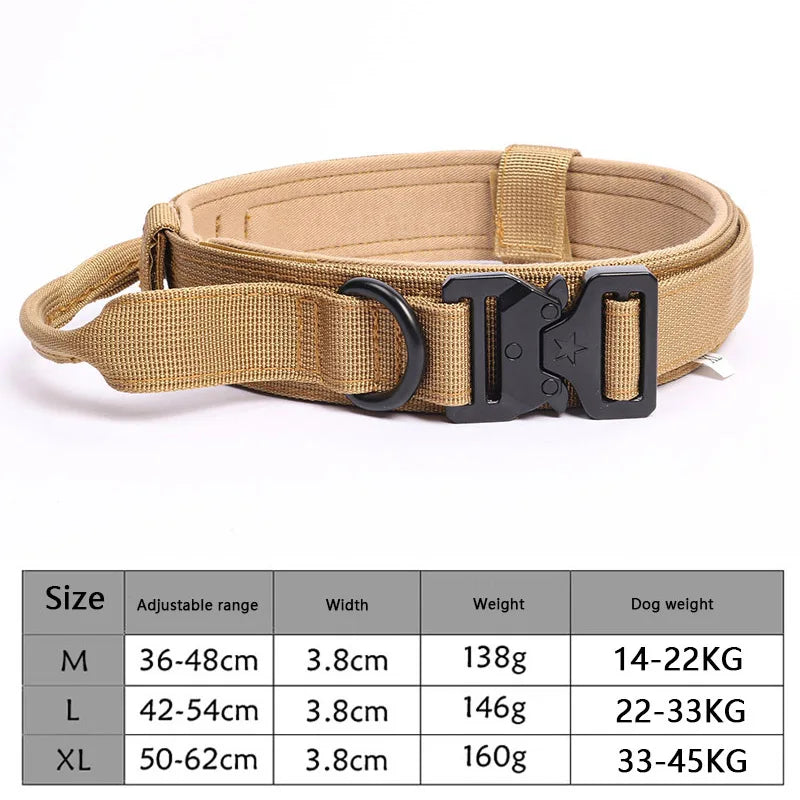 Adjustable Tactical Dog Collar with Traction Rope – Military Training Collar for Medium & Large Dogs