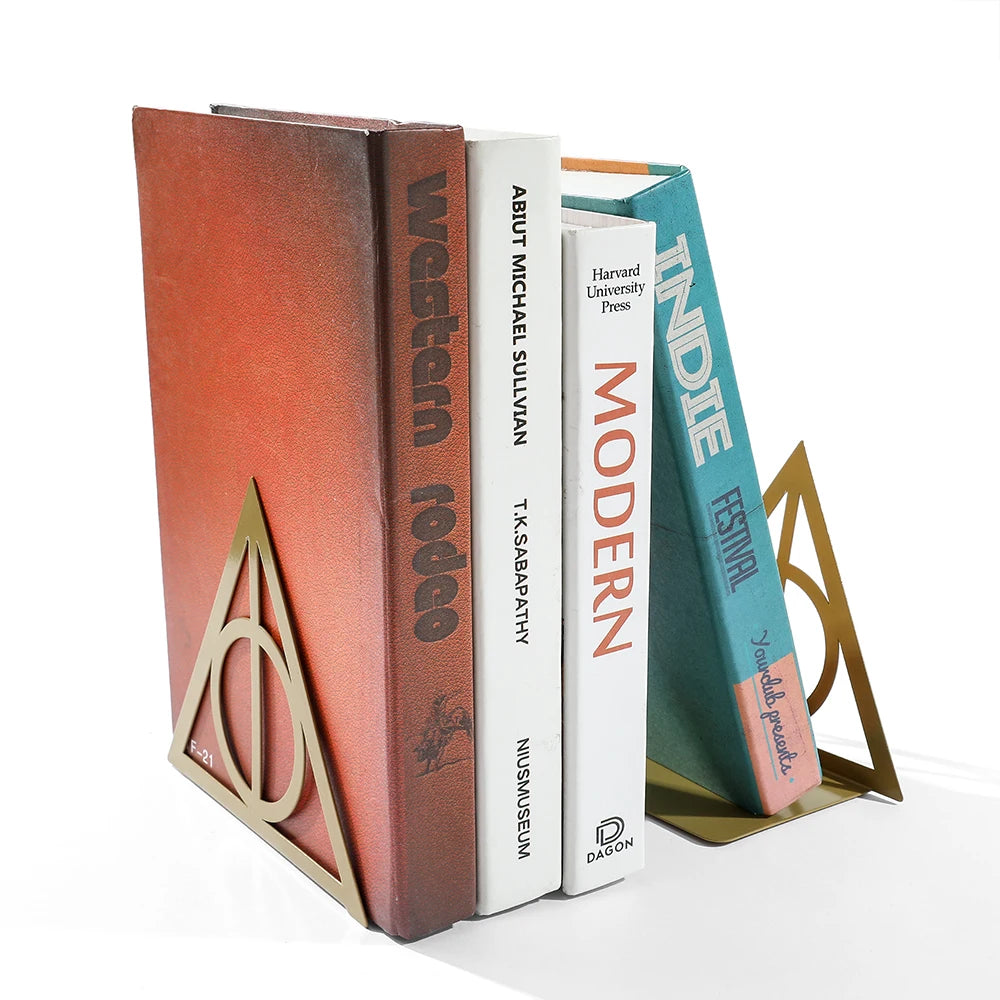 Triangle Metal Bookend – Heavy-Duty Iron Bookend for Desktop Organization, Home & Office Use