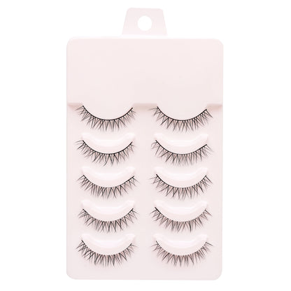 Manga Lashes 5 Pairs – Anime Cosplay Faux Mink Short Full Strip Lashes, Korean Natural Look, Clear Band Soft Eyelash Extensions