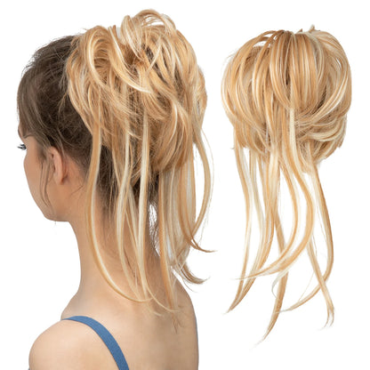 Synthetic Elastic Messy Bun Hairpiece – Curly Scrunchie Chignon, Black, Blonde, Brown Updo Donut for Women, Natural Fake Hair