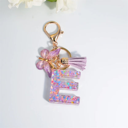 A-Z Sequin Initial Keychain - Dreamy Butterfly Tassel Pendant Bag & Purse Charm for Women
