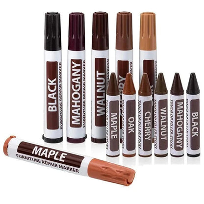 Creative Furniture Repair Pens Set — 8 Colors Wood Scratch Restoration Kit with Patch Paint Pens and Crayons, Large-Capacity Markers