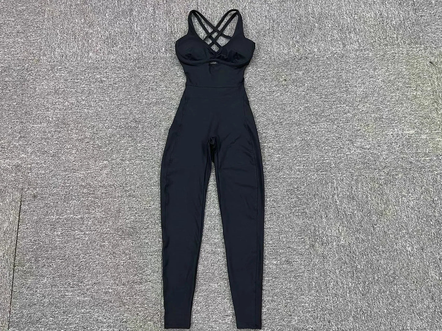 Women’s Black Sporty Jumpsuit – 2025 Workout Yoga Gym Set with Push-Up Fitness Overalls