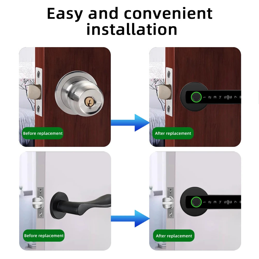 RAYKUBE Tuya BLE Fingerprint Digital Door Lock – Password, Key, IC Card & Smartlife App Unlock