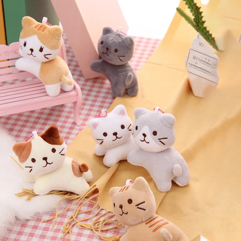 Six-Color Cute Cartoon Cat Plush Pendant - Tilt-Head Kitten Doll for Backpacks, Christmas, Halloween, and Gifts