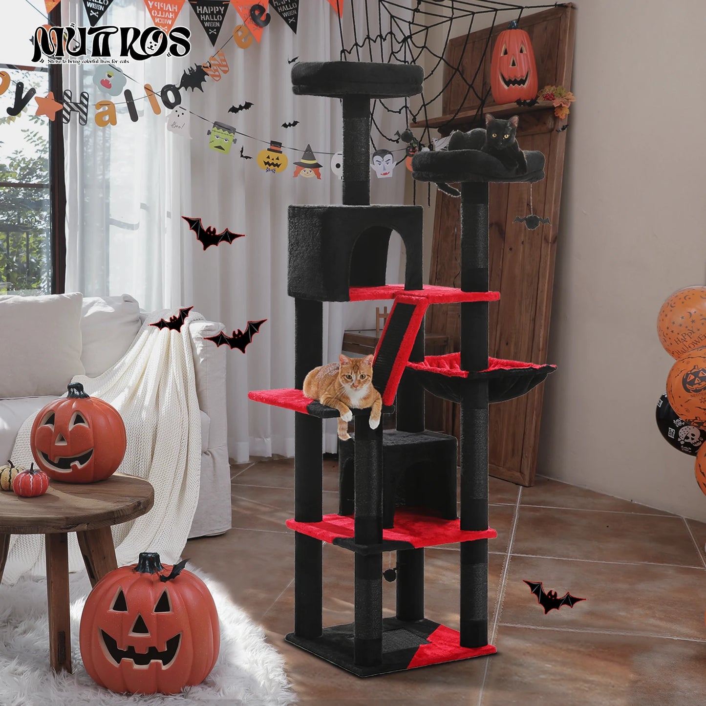 Large Cat Tree Tower – Multi-Level Plush Indoor Cat Condo with Scratching Posts, Boards, Perches & Caves