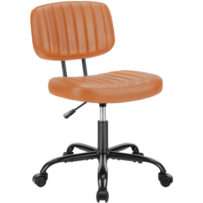 Armless Office Desk Chair – Height Adjustable PU Leather with Lumbar Support & 360° Swivel Wheels