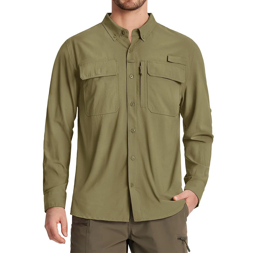 TACVASEN Men's UPF 50+ Sun Protection Fishing Shirt – Quick-Dry Long Sleeve Mesh Hiking & Work Shirt