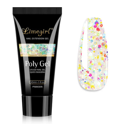LIMEGIRL 30ml Nail Extension Gel – Glitter Soak-Off Acrylic UV Poly Gel for Quick Nail Build & Manicure