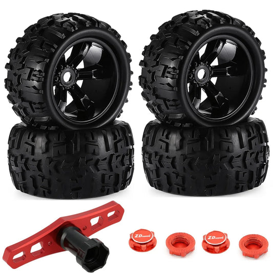 4pcs 1/8 Scale 17mm Hex RC Truck Tires & Wheels Set – Glued for Traxxas Maxx, Tmaxx, E-Revo, Revo 3.3, JLB Cheetah Monster