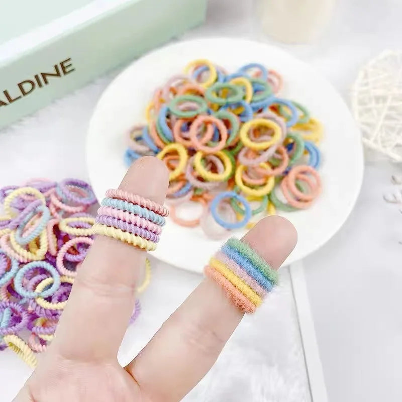 [100 Pack] Baby Rubber Bands - High Elastic, Seamless Thumb Rings for Toddlers, Gentle on Hair Scrunchies Set