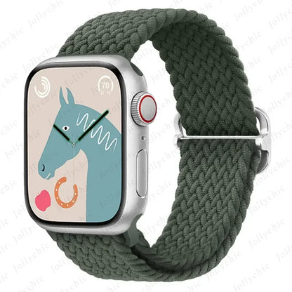Braided Solo Loop Apple Watch Ultra Band – Elastic Nylon Adjustable Sport Bracelet Strap for iWatch SE, Series 3–9 (38mm–49mm)