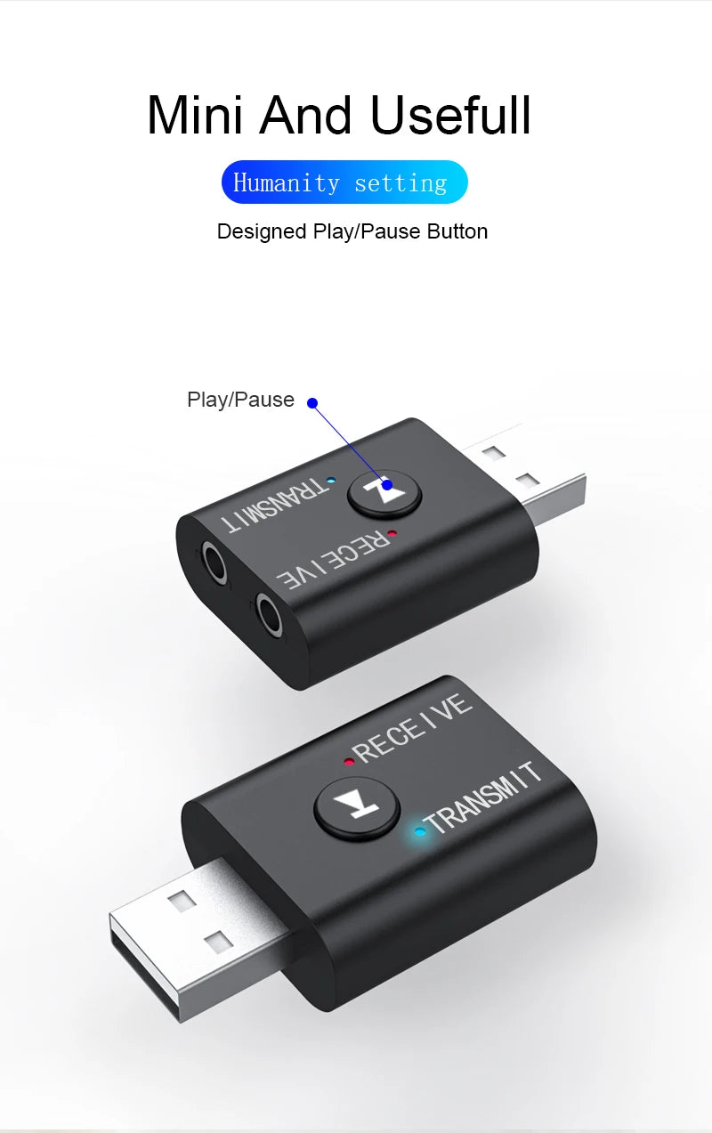 Bluetooth 5.0 Audio Transmitter Receiver – 3.5mm AUX, RCA, USB Stereo Wireless Adapter for TV, Car, Speaker & Headphones